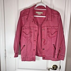 Jeanstar Women's Jean Jacket Coral Cotton Blend‎ Y2K Button Down Zip Cuffs XL